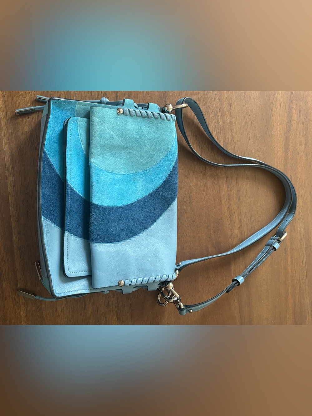 Stuart Weitzman Blue Tone Suede & Leather Colorblock Crossbody